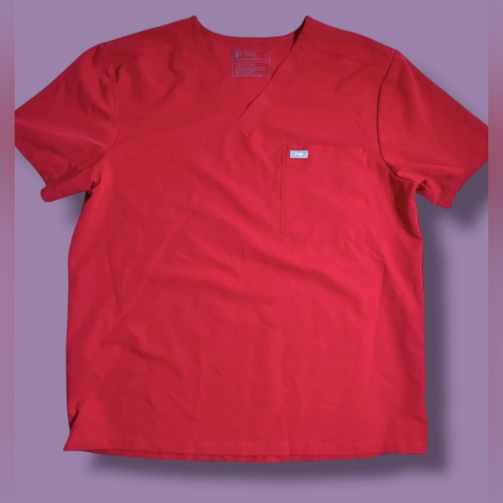 Figs Scrub Catarina XL Pocket V Neck Medical Uniform Red Top